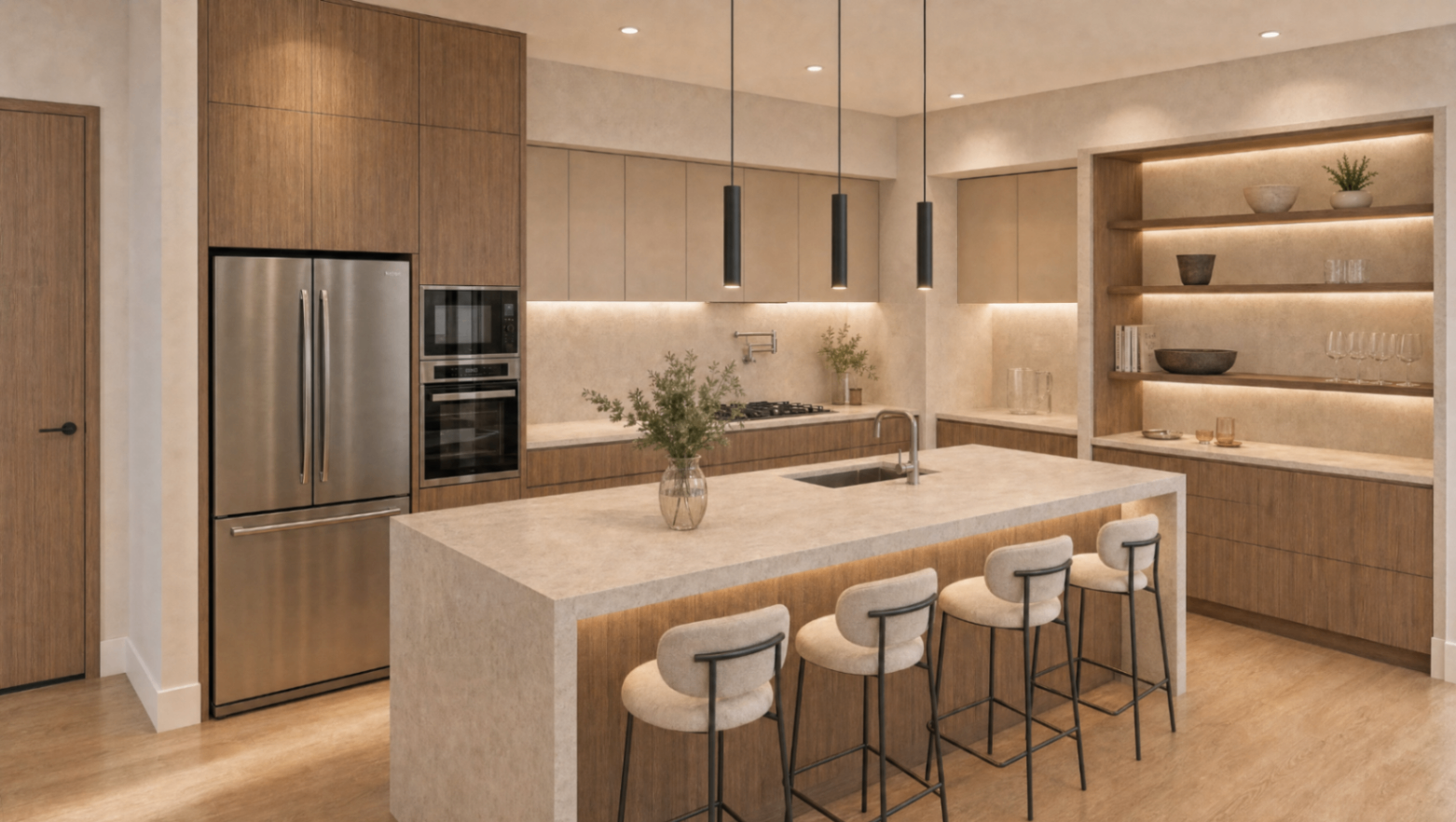 Kitchen detail — conceptual rendering of the proposed design